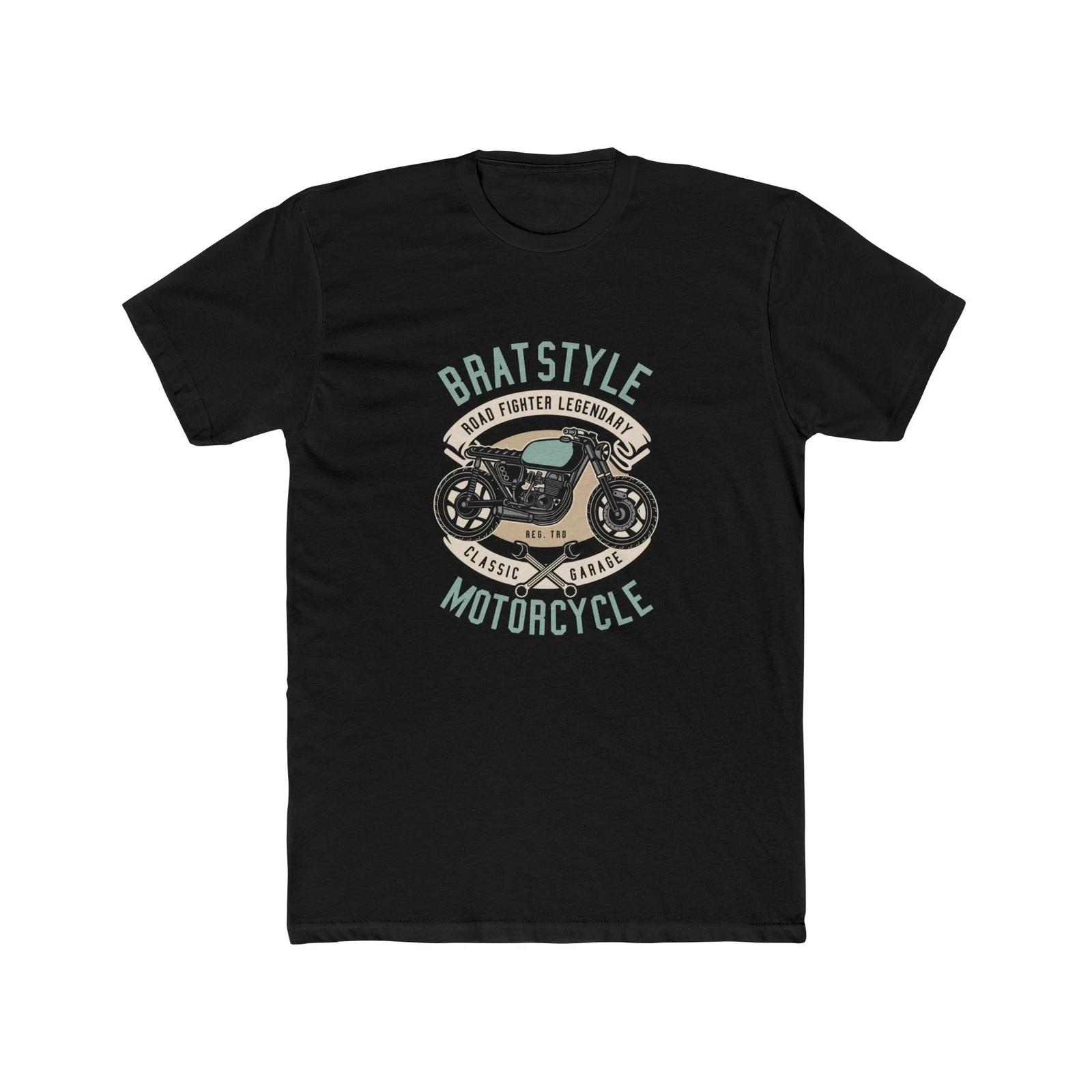 Bratstyle Motorcycle Graphic Tee | Vintage Cafe Racer Bike Shirt, Quality Tee L