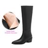 Krazing Pot Cow Skin Microfiber Pointed Toe Thick High Heels Knee Boots Size 46 Size 45 Slip on Plus Size Women Keep Warm Long Boots