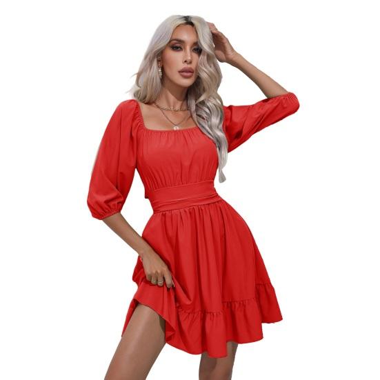 Square Neck Summer Dresses for Women Tie Back Half Puff Sleeve
