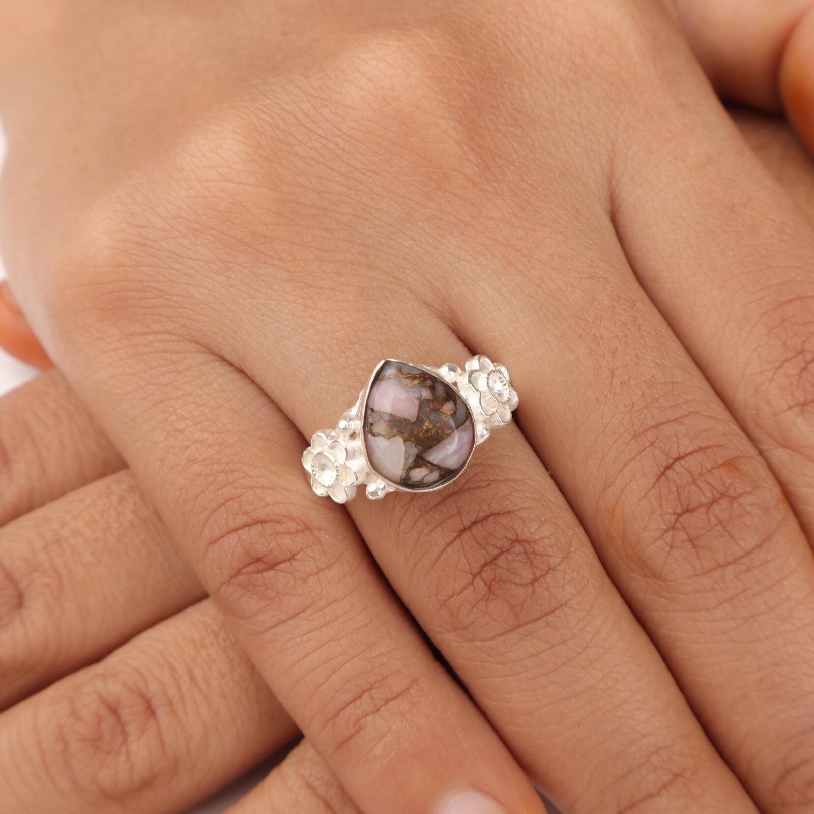 

Pink Opal Turquoise Gemstone 925 Sterling Silver Jewelry Handmade Ring For Gift RR-59-46 9.5