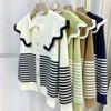 Sweet Doll Neck Striped Knitted Cardigan Five Colors for Warm and Fresh External Cute and Trendy Sweater Cardigan Female Tops