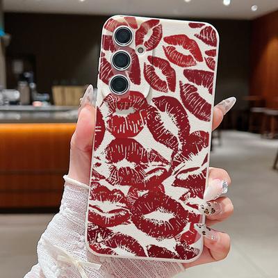 Lips Print Leather Texture Slim Case For Samsung S25 S24 FE S23 Ultra S22 S21 A16 A56 A36 A15 A55 A35 A14 A26 TPU Soft Shockproof Matte Phone Cover