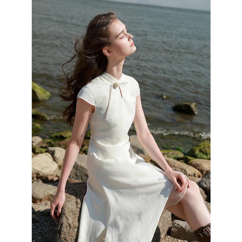 

New Chinese Style Jacquard A-Line Mini Cheongsam Dress L 165/88A