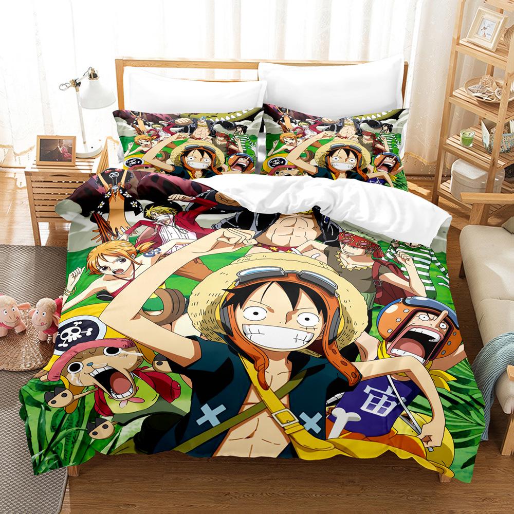 Bedding Three-Piece Set 3D Digital Printing Cartoon One Piece Luffy Series Polyester Abrasive Quilt Cover