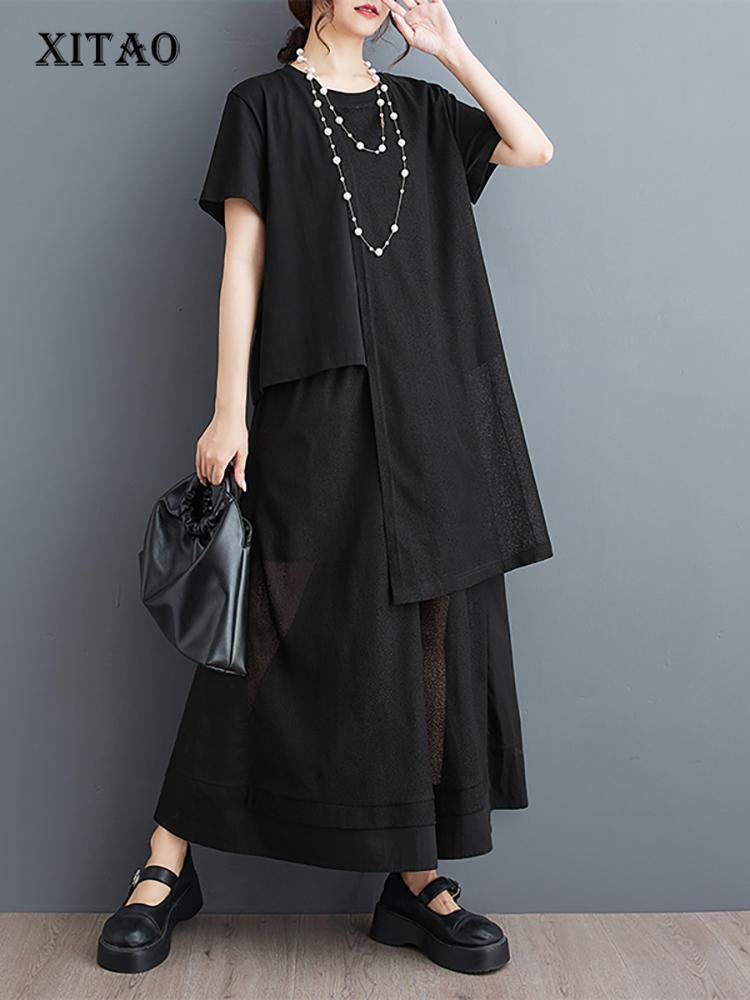 

XITAO Asymmetrical Patchwork Tops Wide Leg Pants Two Pieces Sets WLD20224