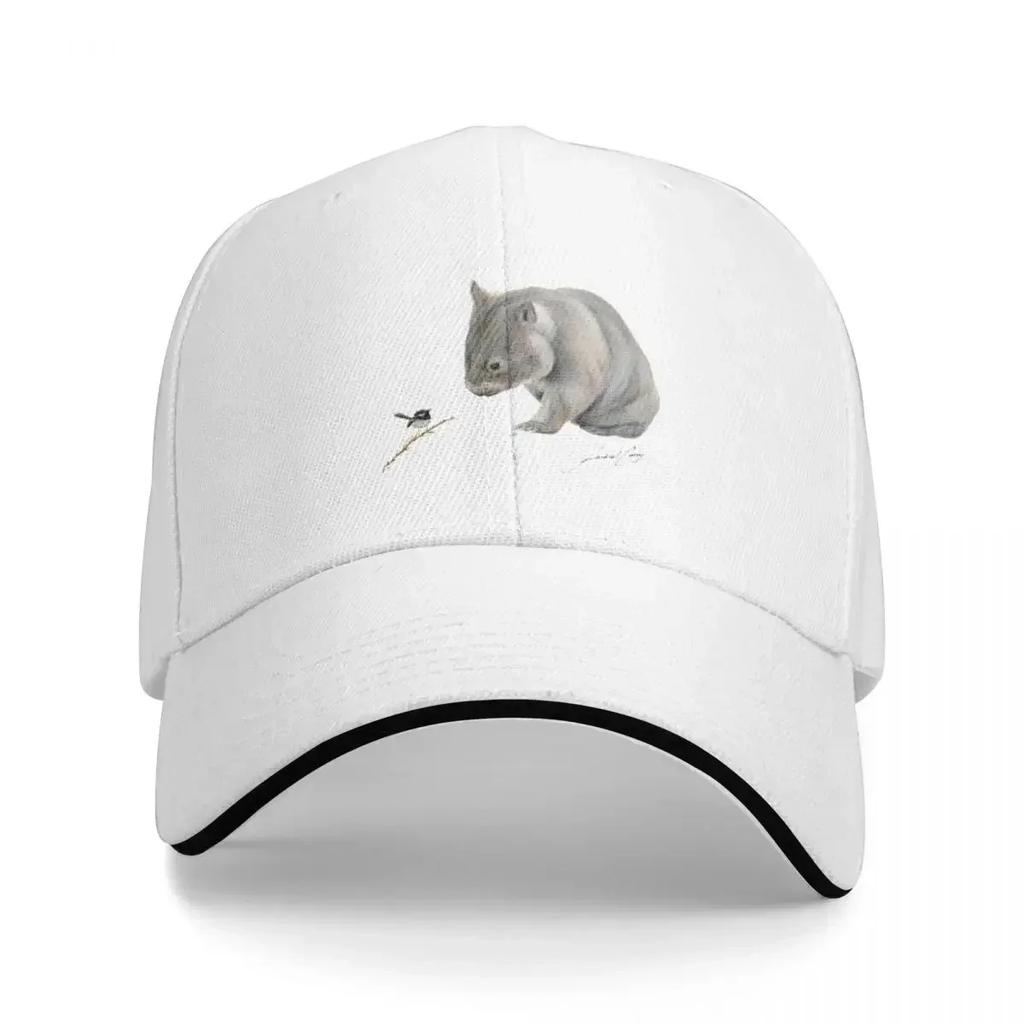 Wombat and Blue Wren Friends with signature Superb blue fairy wren Baseball Cap Trucker Hat Streetwear Unisexs Baseball Womens