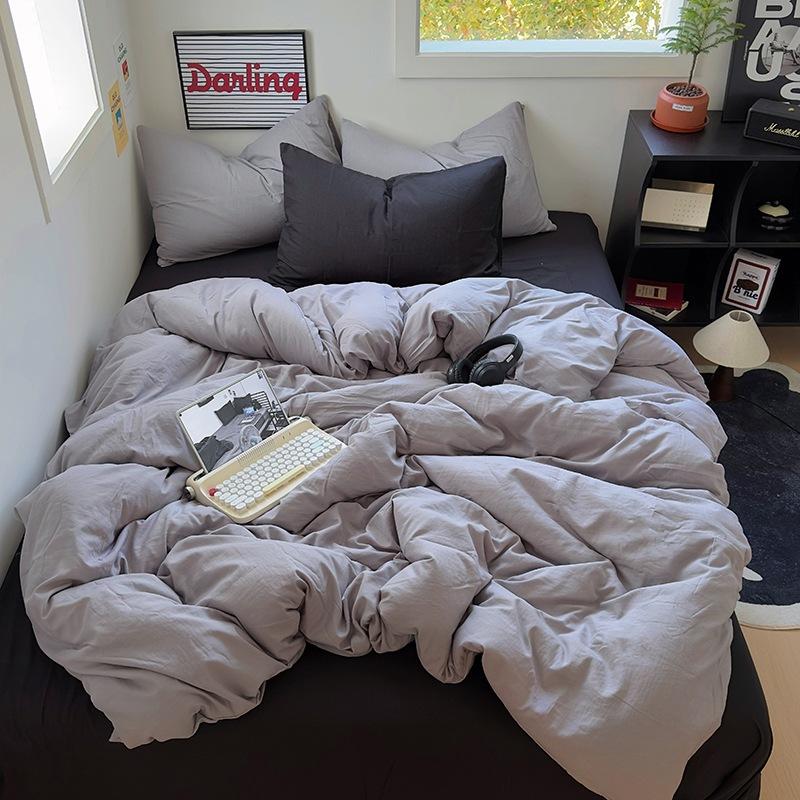 Washed Solid Color Bedding Set, Bed Sheet Pillowcase, Quilt Cover, Four-piece Set, Three-piece Set.