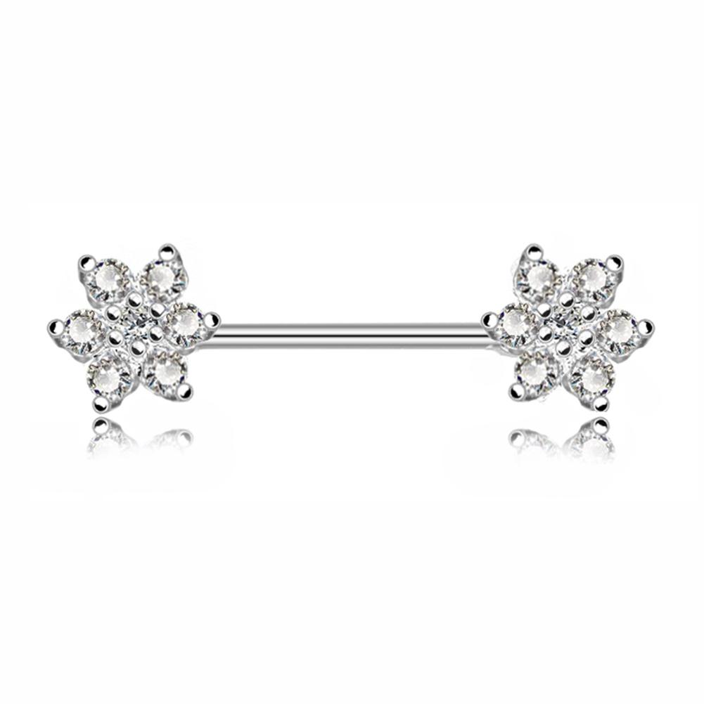 Sexy Body Piercing Jewelry Surgical Steel Zircon Flower Nipple Ring(Silver)