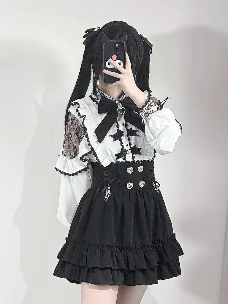 Women's Japanese Academy Style Slimming Skirt Set: Autumn White Long-Sleeve Shirt & High-Waisted Short Skirt Two-Piece