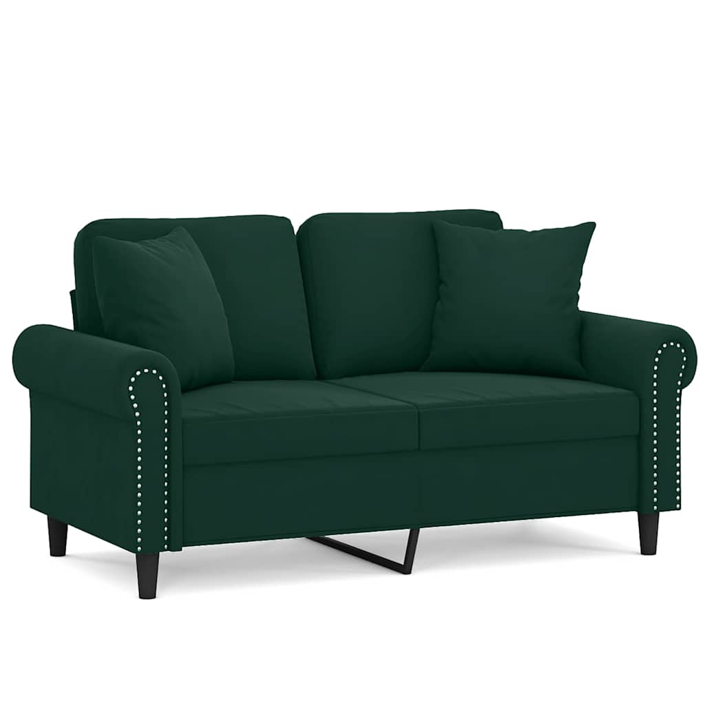 Vidaxl 2-Osobowa Sofa Z Poduszkami, Ciemnozielona, 120 Cm, Aksamit