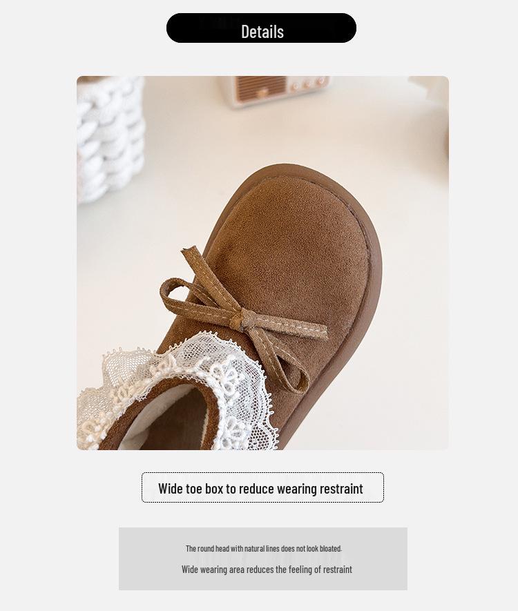 Mädchen Kurzstiefel im koreanischen Stil mit Fleecefutter und Schleife - 2025 Herbst/Winter Prinzessin Baumwollschuhe für Kinder