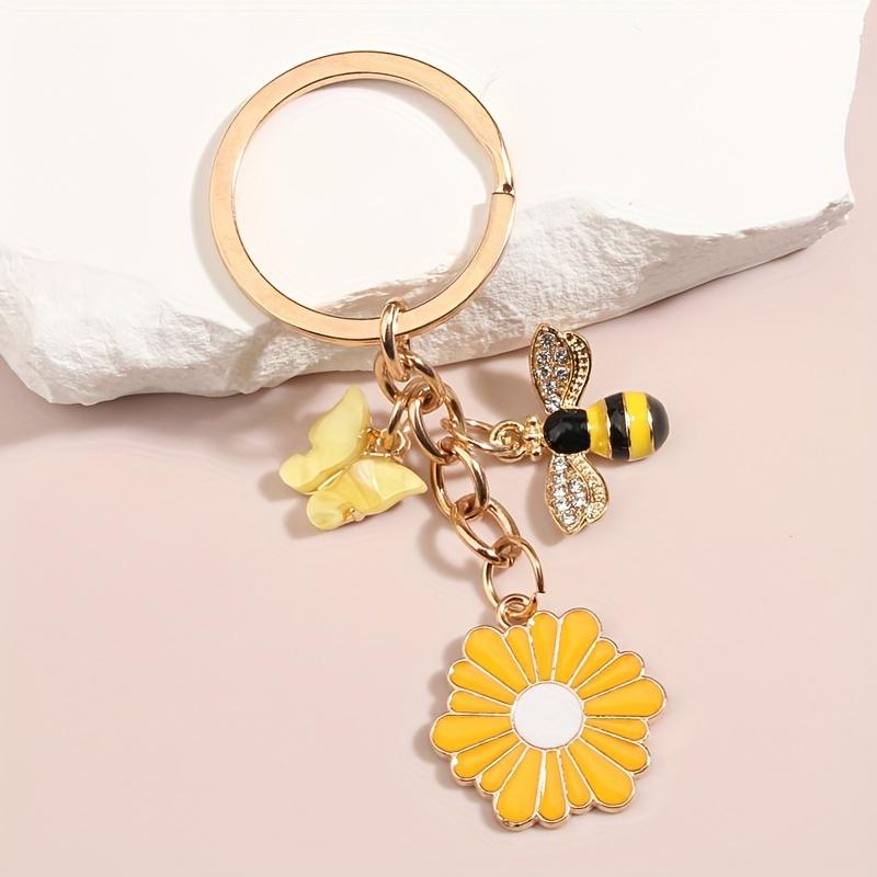 Portachiavi Smaltato Carino Farfalla & Ape & Girasole da Donna