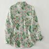 Women's Watercolor Floral Sheer Oversized Shirt Collared Long-Sleeve Blouse