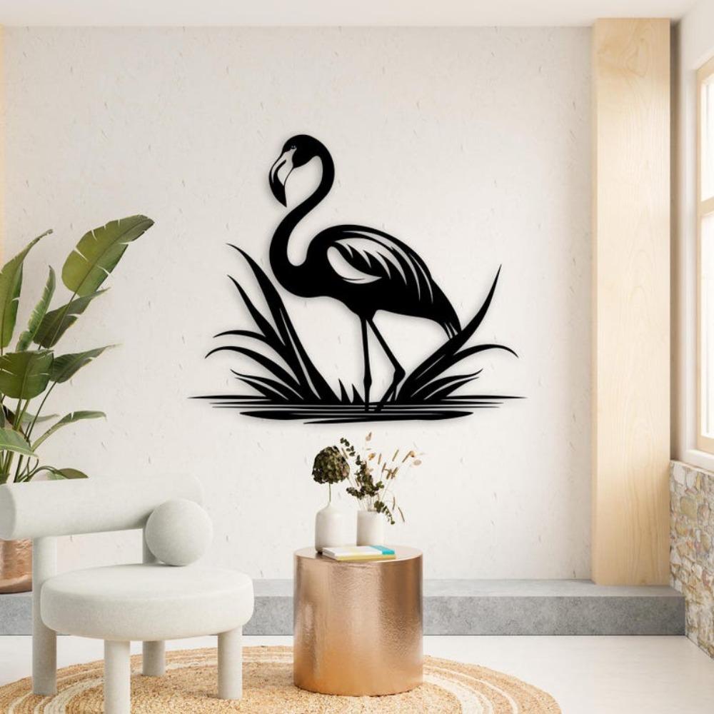 Black Metal Flamingo Wall Decor 3D Shadow Effect Tropical Home Art Modern Garden Sculpture