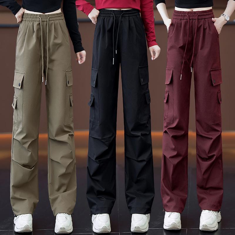 

Women s Khaki Wide-Leg High-Waist Cargo Pants for Spring & Autumn 2025 - Casual, Loose-Fit for Hiking & Sports. S [80-95]