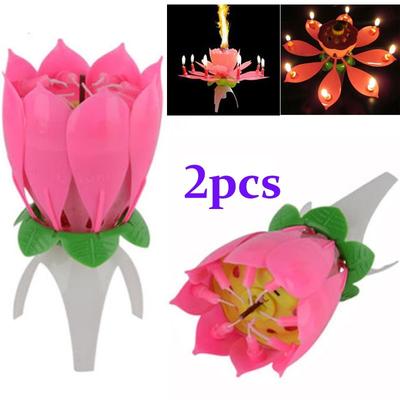 2pcs Musical Flower Music Candles Lotus Flower Candle Birthday Candles Romantic Gift