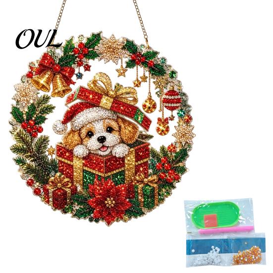 Handmade Christmas Home Decor Faux Diamond Art Ornament, DIY Santa Claus Sun Catcher Kit, Rhinestone Parent Child Interactive Crafts Xmas Wreath