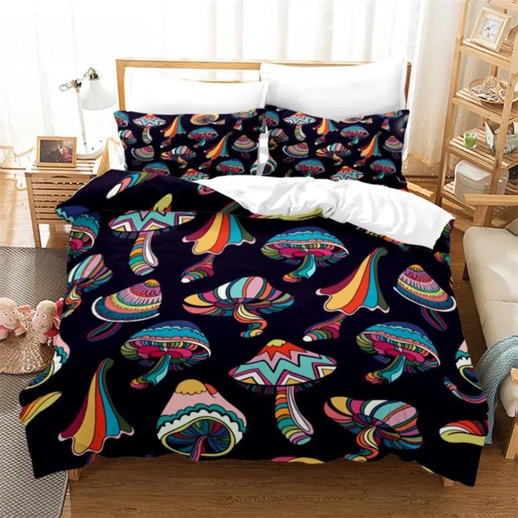 Mushroom Duvet Cover Colorful Cute Cartoon Bedding Set Twin Full King For Teen Boys Girl Kids Kawaii Botanical Plant Quilt Cover