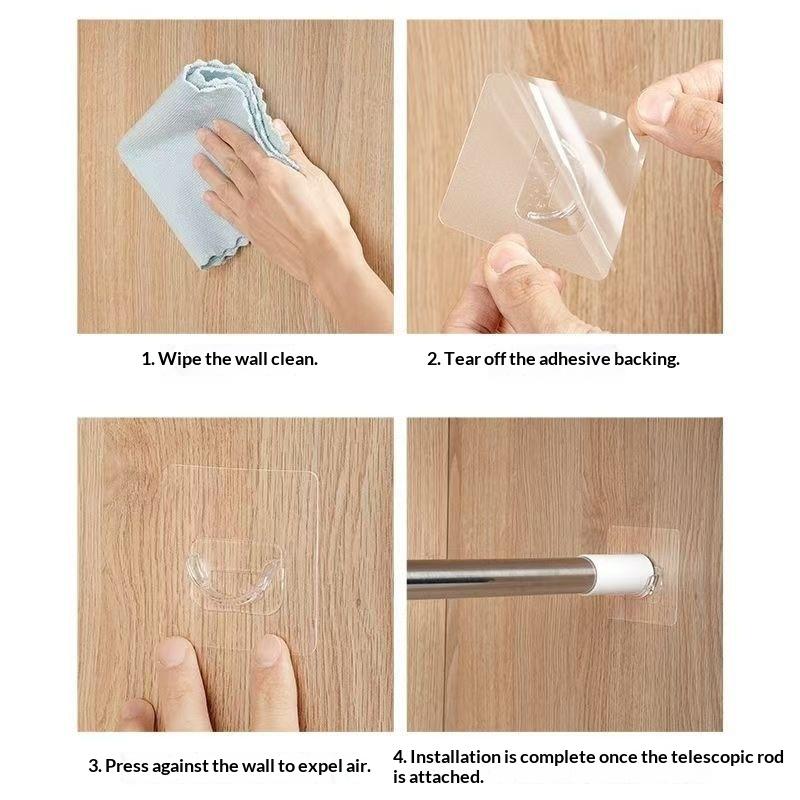 4 Pcs Transparent Adhesive Curtain Rod Brackets No Drilling Strong Load Bearing For Bathroom Bedroom Home Use