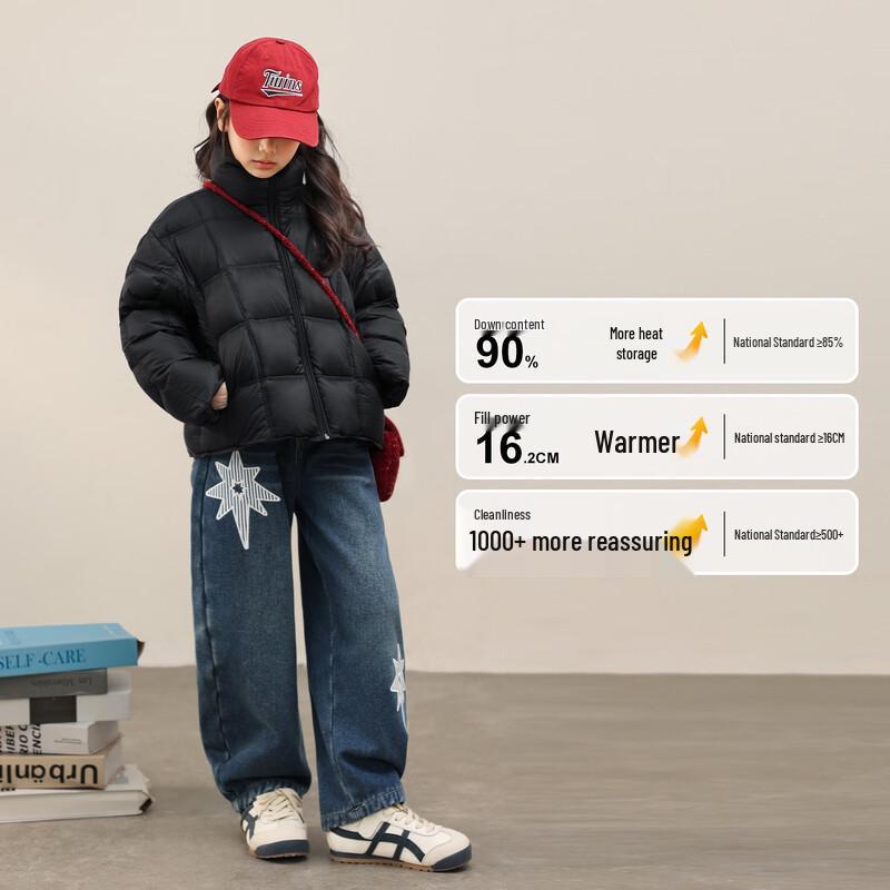 LUSON Girls' High-Collar White Duck Down Winter Jacket