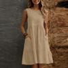 Women Sleeveless Casual Summer Dress Cotton Linen A Line Sundress Loose Fit Tank Dress with Pockets Simple Solid Design