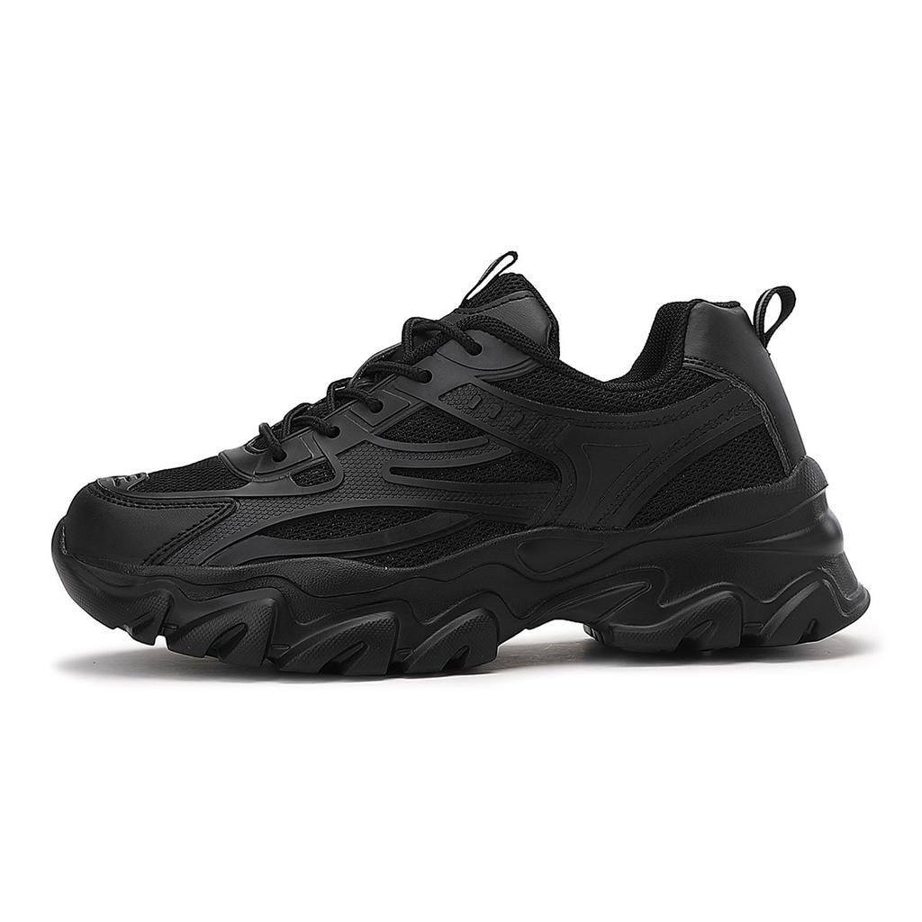 Non-slip sneakers, black, thin and heightened dad shoes, spring and autumn thick soles, comfortable and casual large size.
