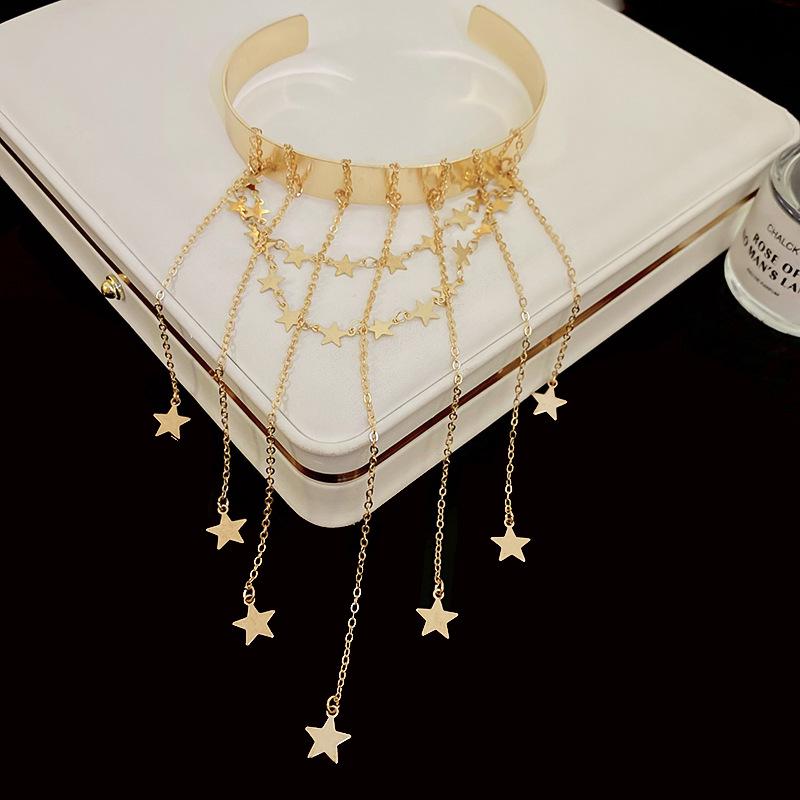 

Металлический браслет-бэнгл со звездой, сердцем и кисточкой: Высококачественная европейская и американская модная бижутерия