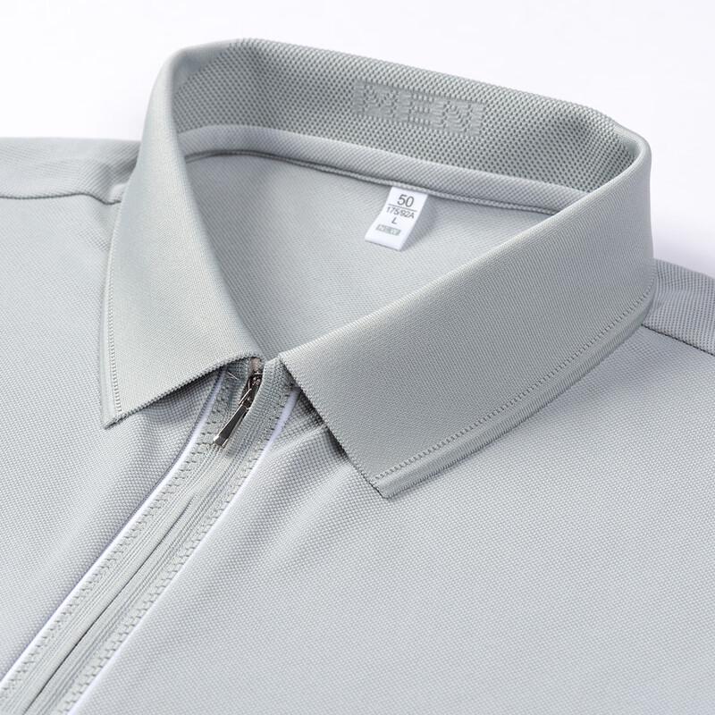 JOW Men's Light Luxury Zip Collar Cotton-Linen Blend Polo Shirt with Silk