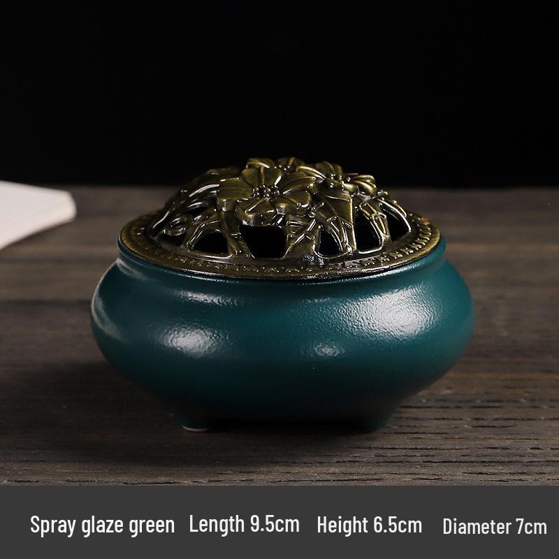 Celadon Ceramic Incense Burner - Antique Style, Small Size, Ice Crack Kiln, Sandalwood Incense Holder.
