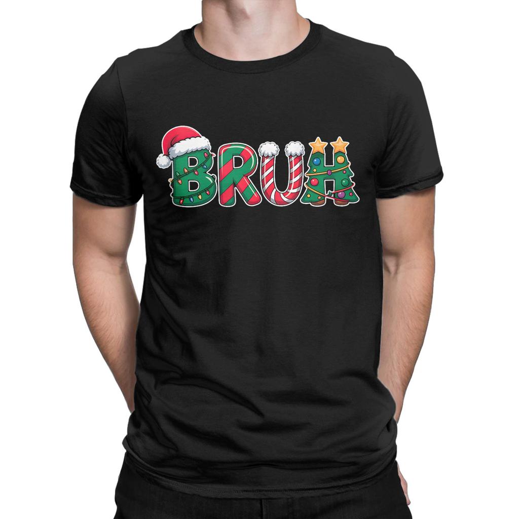 Bruh Funny Christmas Meme T-Shirt Men  Fashion Cotton Tees Round Collar Short Sleeve T Shirt Adult Clothing
