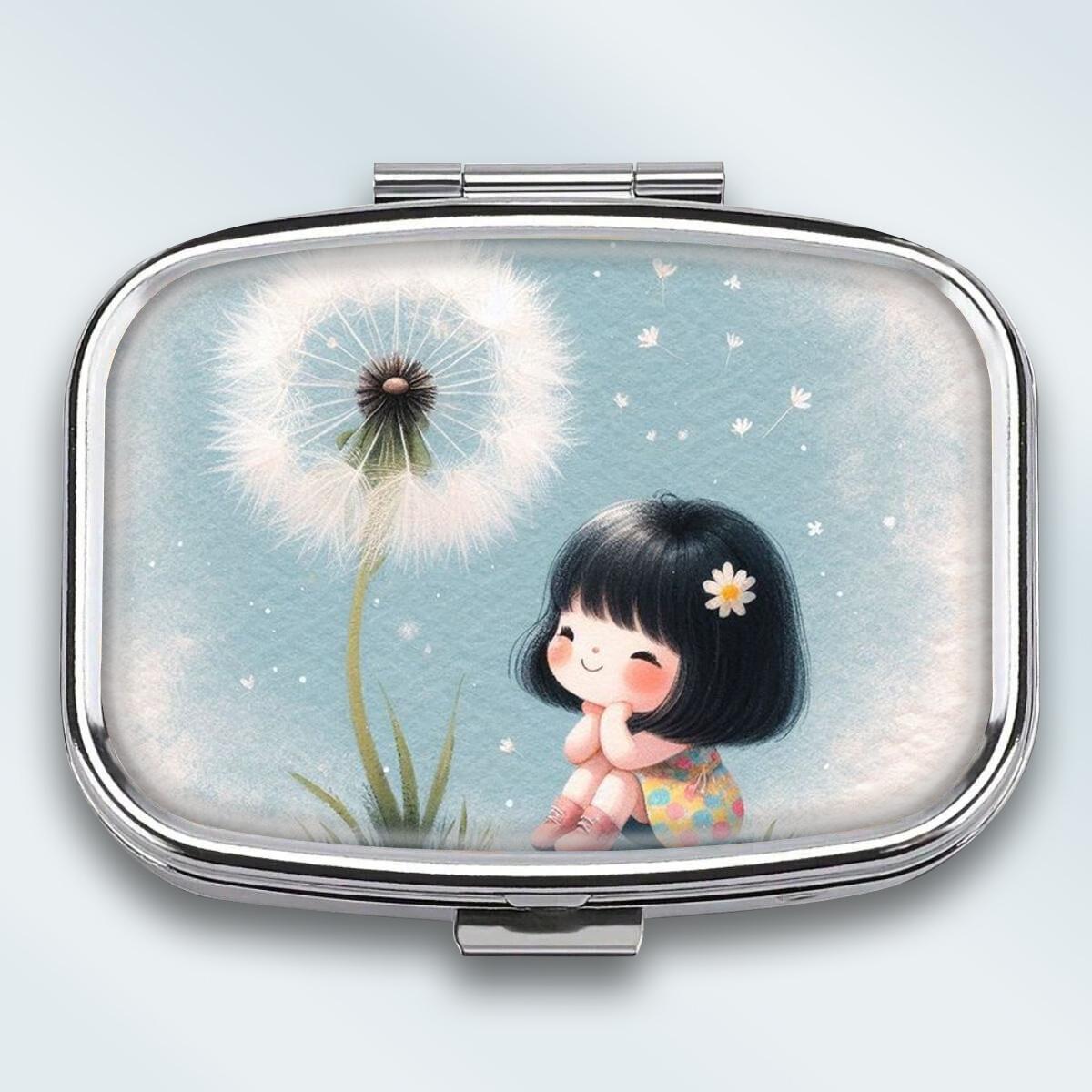 

Portable Pill Box with 2 Compartments, Mini Metal Medicine Organizer Case, Cute Printed Pill Container for Vitamins, Pills, Jewelry, Travel, Daily Use