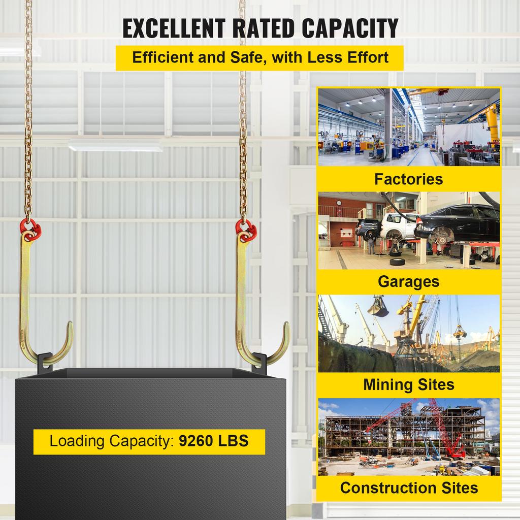 SucceBuy J Hook Chain 5/16inx10ft Bridle Tow G80 Bridle Transport 9260Lbs Break Strength for Trucks J Hooks Towing Straps 2PCS