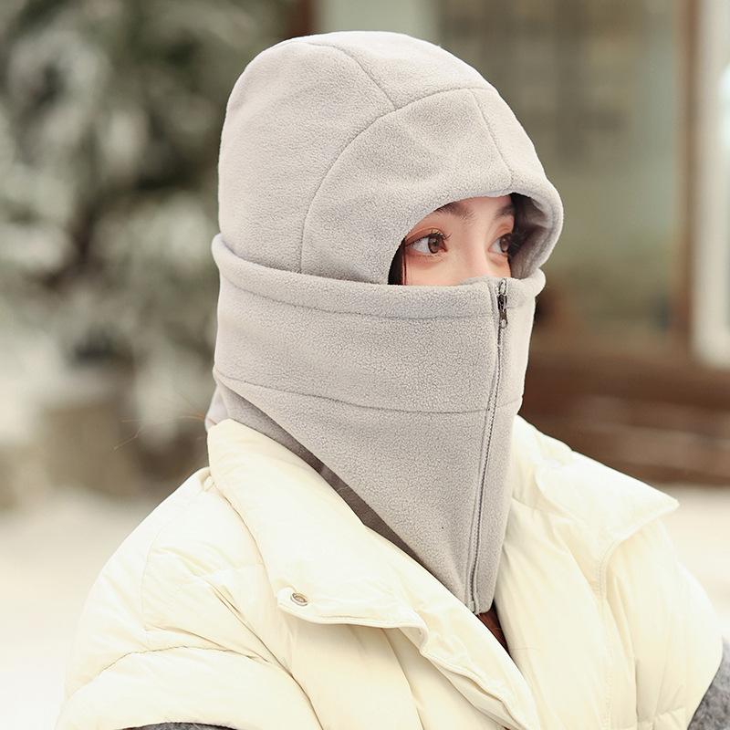 Autumn and Winter Headgear Female Cycling Warm Electric Vehicle Windproof Mask Integrated Fleece Ear Protector Pullover Cap