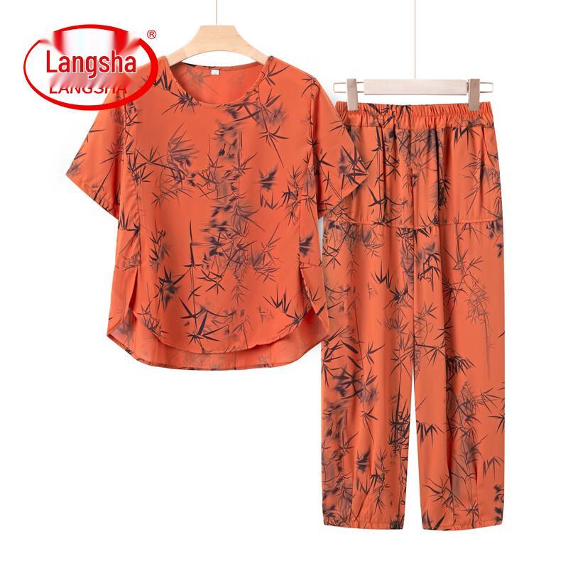 Langsana Women s Floral Print Summer Two-Piece Set XL оранжевый