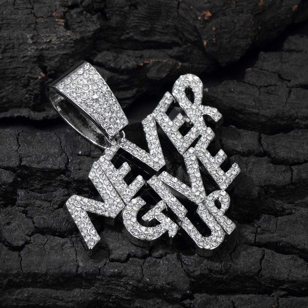 New Men Hip Hop NEVER GIVE UP Pendant Necklace Crystal Cuban Chain HipHop Iced Out Bling Necklaces Fashion Charm Women Jewelry