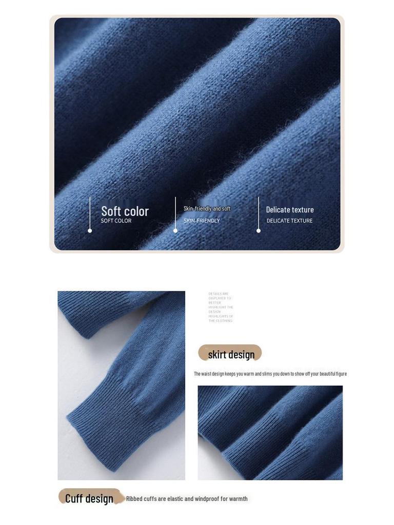 Korean Style V-Neck Long Sleeve Knitted Sweater for Women - Autumn/Winter Solid Color Loose Fit Pullover Top