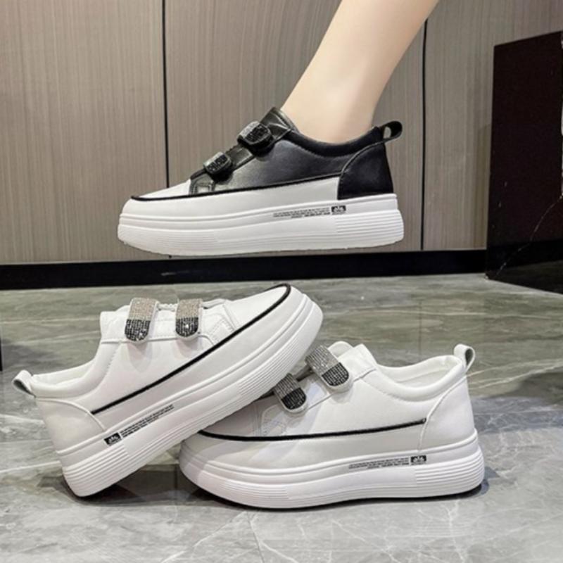 Frühling, Sommer, Herbst und Winter Damenschuhe Damen-Sneaker Weiße Schuhe Low-Top Riemen Runde Zehenpartie Freizeitschuhe