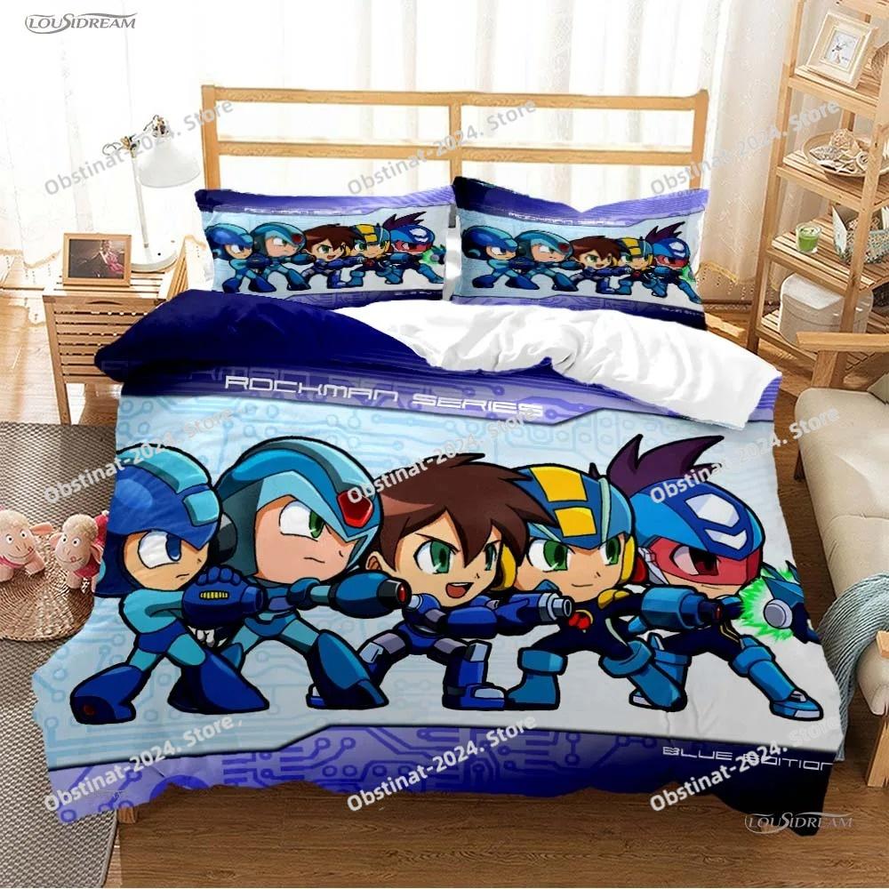 Rockman Megaman Game All Season Bedding Set Printed Bed Set Duvet Cover Sheet Pillowcase Soft Quilt Cover Full Queen King Size