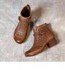 2025 Summer Genuine Leather Peep-Toe Perforated Mid-Heel Sandals - Women's Retro Chunky Heel Martin Boots.
