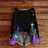 Women's Round Neck Lightweight Sweater Casual Long Sleeve Christmas Print Knit Pullover.