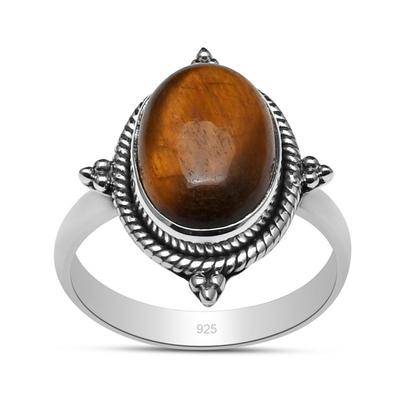 10X14 MM Oval Shape Natural Tiger Eye Gemstone 925 Sterling Silver Handmade Ring For Women & Girls