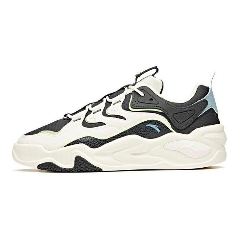 Anta Men Fabric Synthetic Leather Low-top Dad Sneakers Gray White Green 112118041-1 40