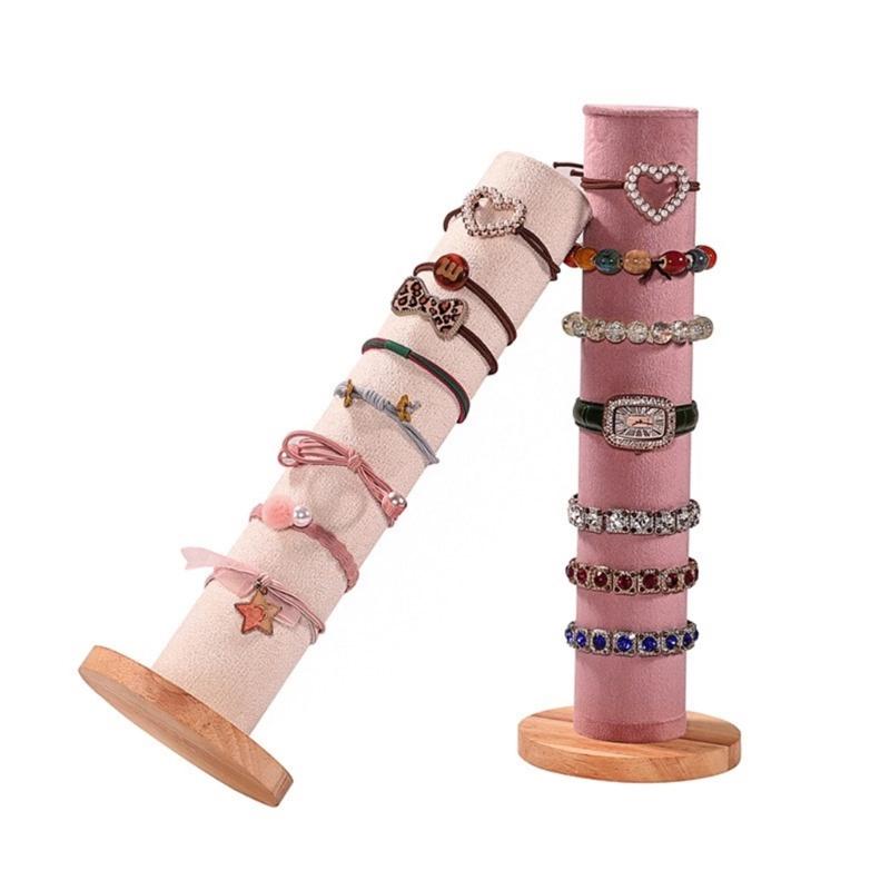 Wood Base Cylinder Vertical Hair Accessory Holder Display Stand for Scrunchies and Headbands Jewelry Presentation Rack