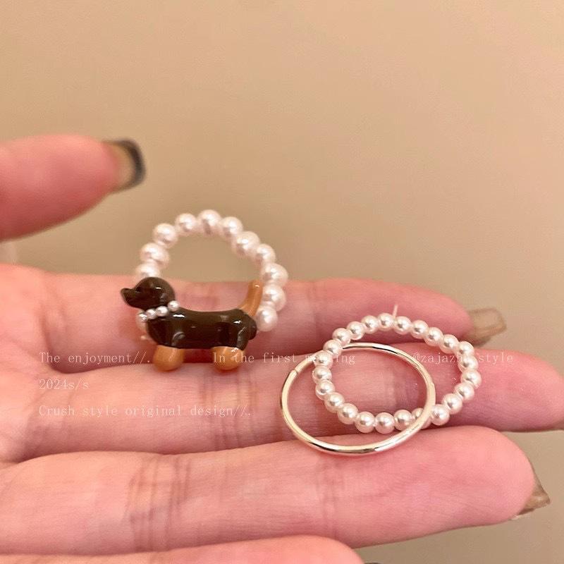 Damen Süßer Dackel Perlglas Ring - 2025 Einzigartiger Ins Style Finger Schmuck