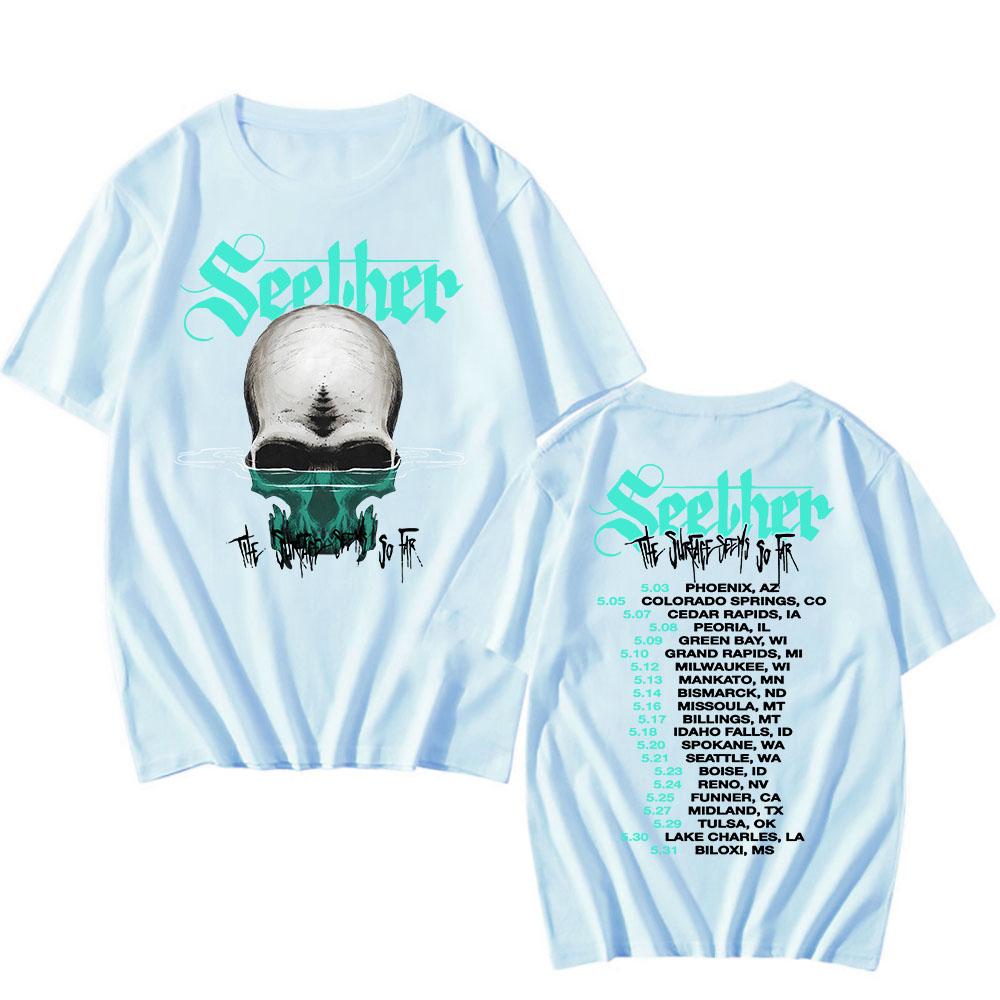 Cotton Tees The Surface Seems So Far Tour 2025 T-shirt Seether Rock Band Printing Tshirts Short Sleeve Summer Unisex Streetwear