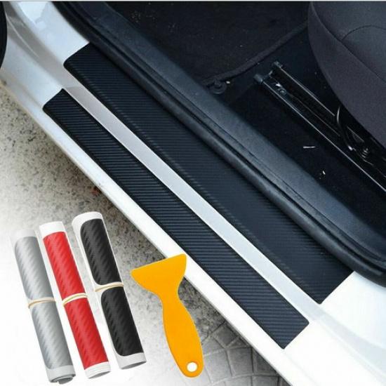 Carbon Fiber Stickers Car Door Plate Sill Scuff Cover Anti-Scratch Accessories