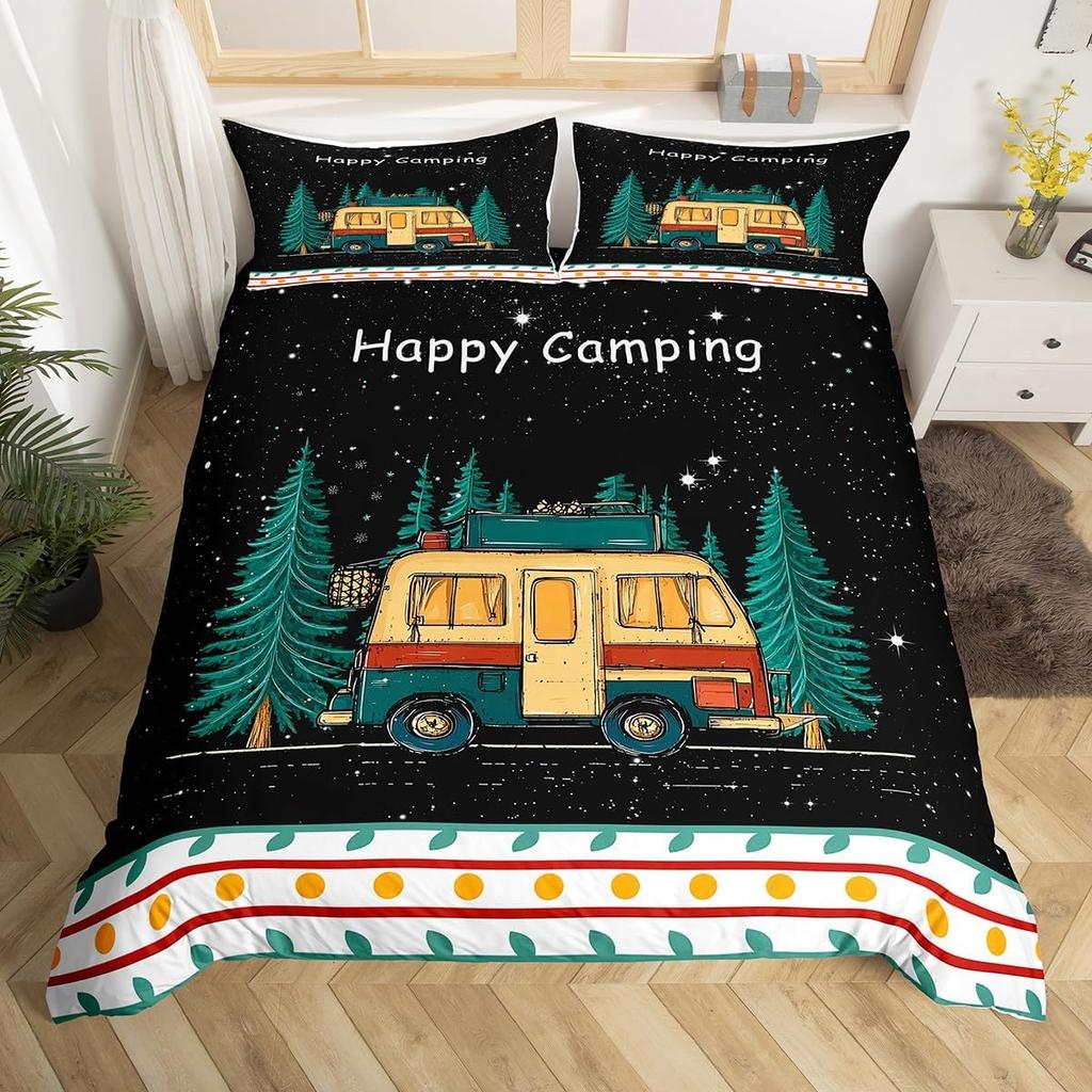 Camping Duvet Cover Set Full King Size Cartoon Rv Camping Car Bedding Set Camper Accessories For Travel Trailers Comforter Cover