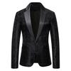 Men's Black Paisley Jacquard Tuxedo Jacket Satin Shawl Lapel One Button Formal Blazer •