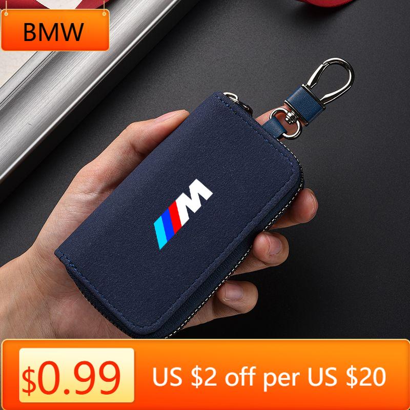 LCHGA1 Car Sticker Leather Car Key Holder Case Keychain Pouch Storage Bag Cover For BMW M Emblem E46 E36 E34 F10 E90 F30 E60 F30 E53 E3