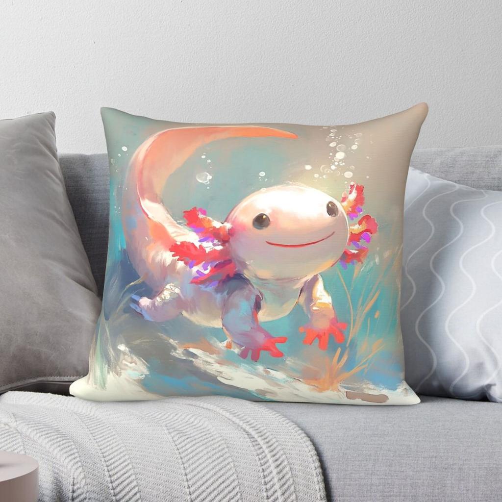 Cute Axolotl Square Pillowcase Polyester Linen Velvet Printed Zip Decor Throw Pillow Case Room Cushion Cover